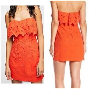 NEW Free People Morning Dove Ruffled Cocktail Dress Orange Sz 10